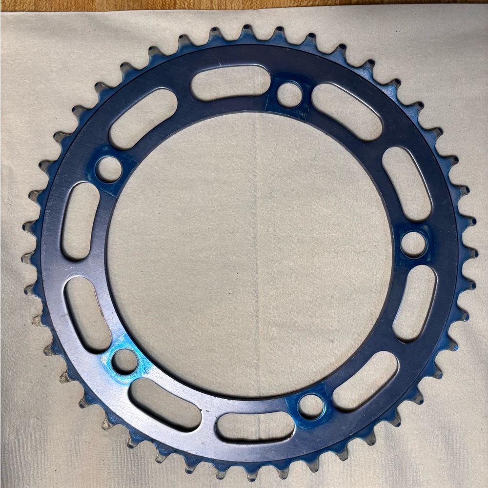 Vintage blue 1970s Anodized Bicycle Chainring - 44T